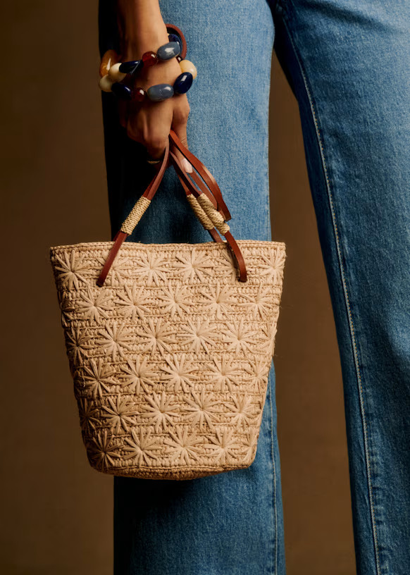 Rosie Basket - Mauve Raffia Embroidery - Raffia - Sézane | Sezane Paris - US