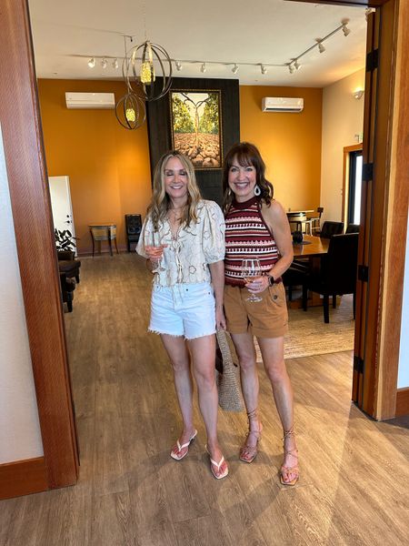 Wine tasting outfits! Free people tie front top, size xs. Agolde Parker long white denim cutoff shorts, Sezane crochet top and tie front shorts. Summer outfit, date night outfit, vacation outfit 

#LTKStyleTip #LTKOver40 #LTKTravel