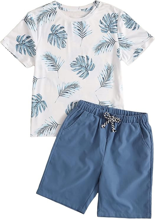 SHENHE Boy's 2 Piece Outfits Hawaii Vacation Paisley Print Short Sleeve T Shirt and Shorts Set | Amazon (US)
