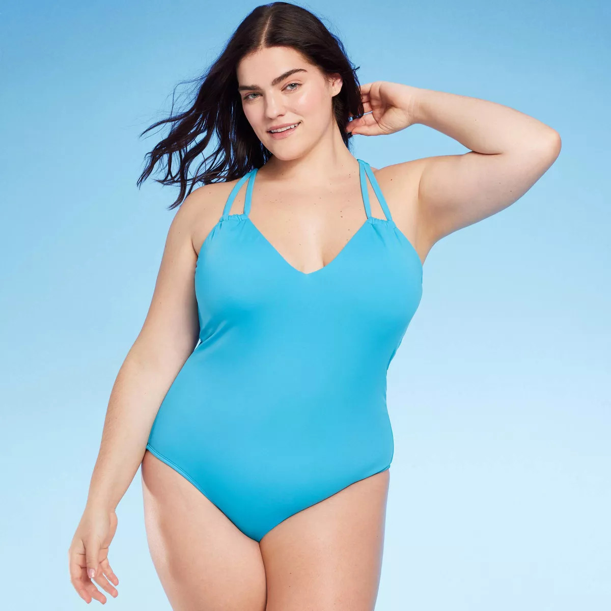 Women's Tunneled Plunge One Piece Swimsuit - Shade & Shore™ Turquoise Blue 18 | Target