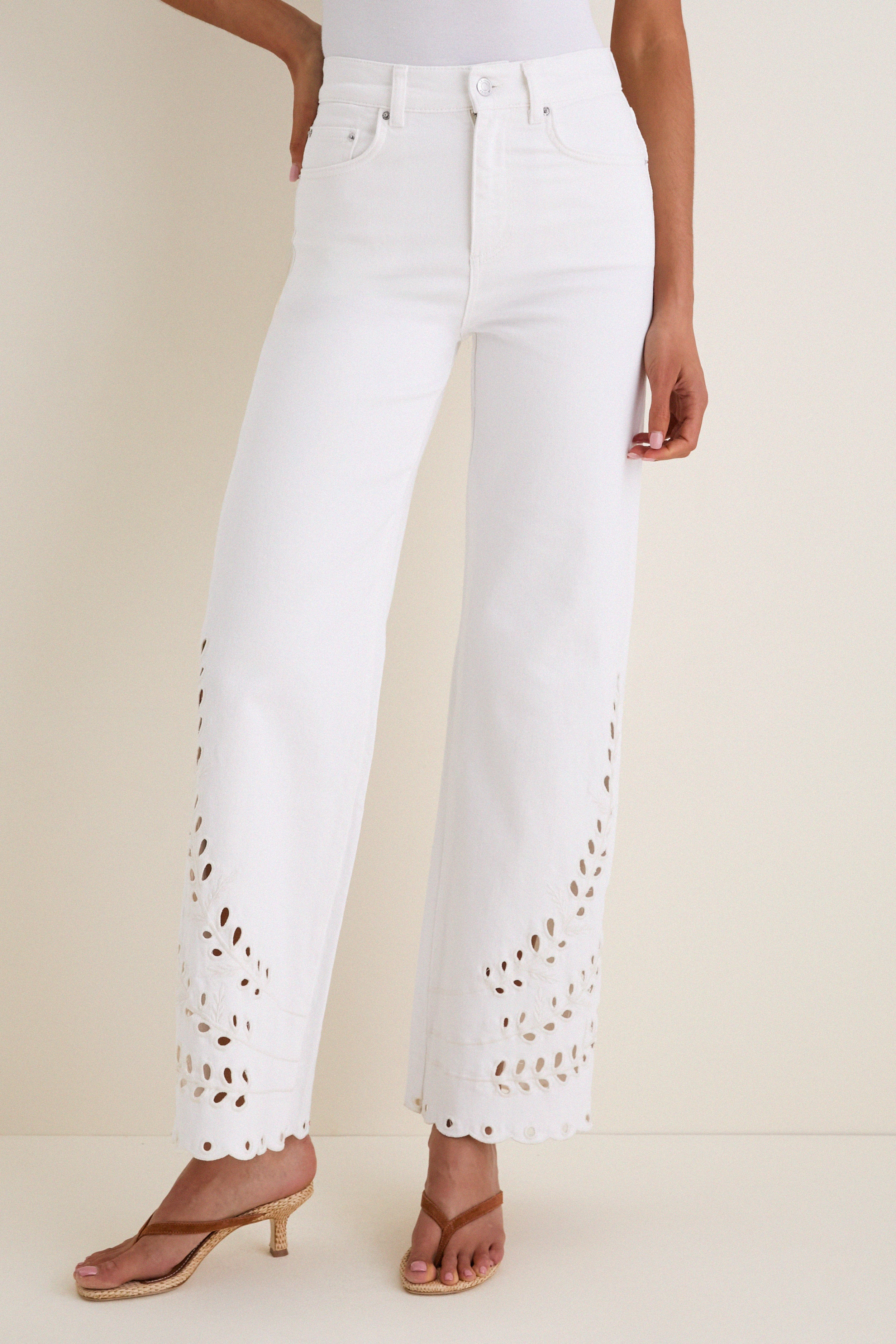 White Eyelet High Rise Column Jean | Tuckernuck (US)