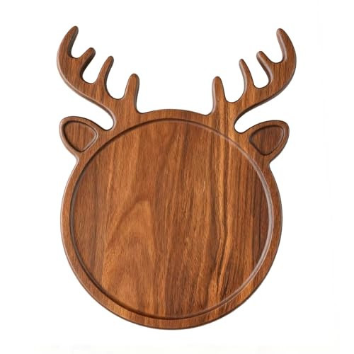 FZMEHL Wood Christmas Serving Platter with Antler Handle, 8" Charcuterie Board, Appetizer Plates for Party Housewarming Decro Wedding | Amazon (US)