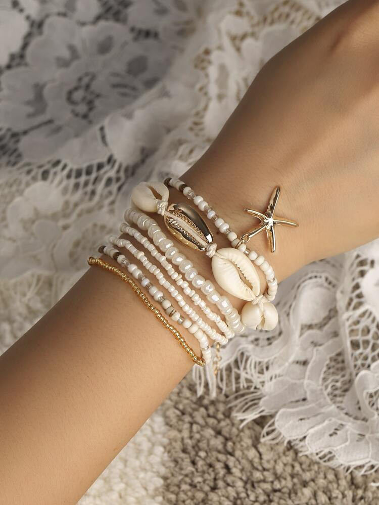 4pcs/set Shell Decor Beaded Bracelet
       
              
              $1.79  
        $2.10
 ... | SHEIN