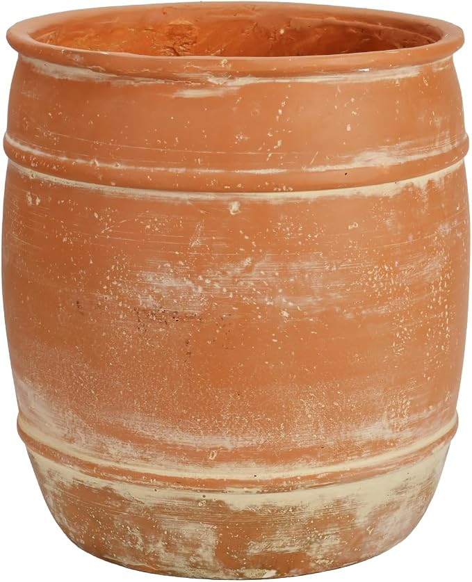 11" H x 9.5" Dia Fiberstone Planter – Rustic Terracotta-Style Flower Pot with Drainage Hole, Ag... | Amazon (CA)