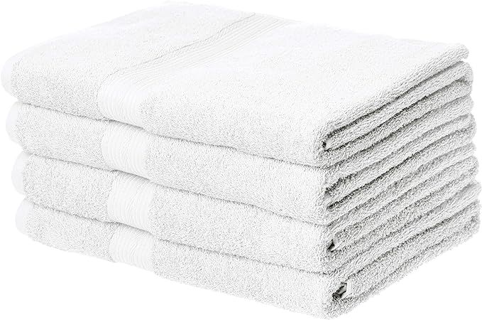 Amazon Basics Fade-Resistant Cotton Bath Towel - 4-Pack, White | Amazon (US)