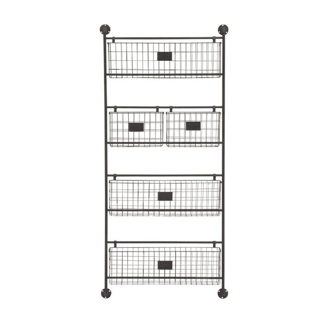 Grayson Lane Large Black Metal Basket Wall Rack 27-in x 61-in | Lowe's