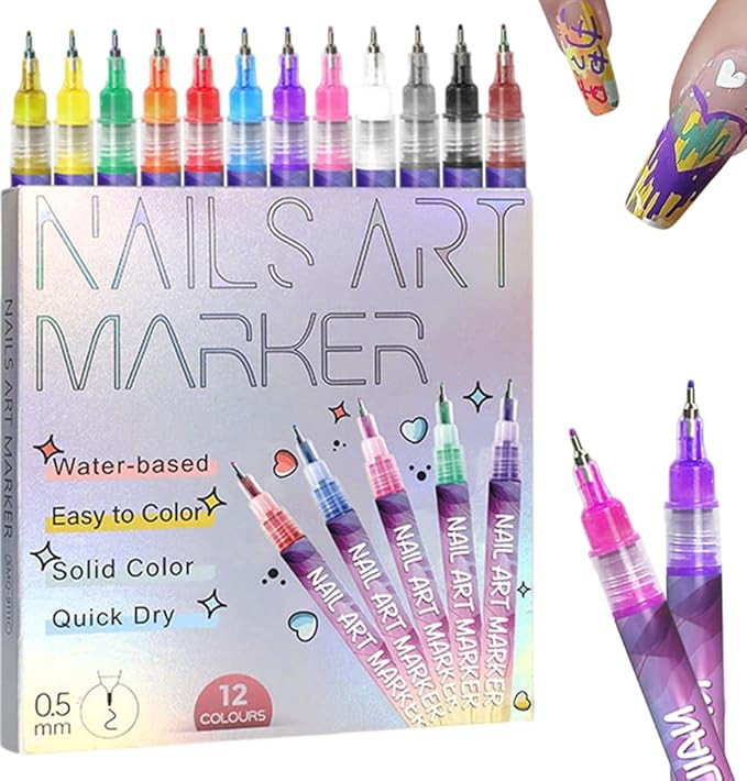 12 Colors Nail Art Pens Set, 2025 New Nail Art Markers Polish Pen for 3D Nail Art, Nail Art Tools... | Amazon (US)