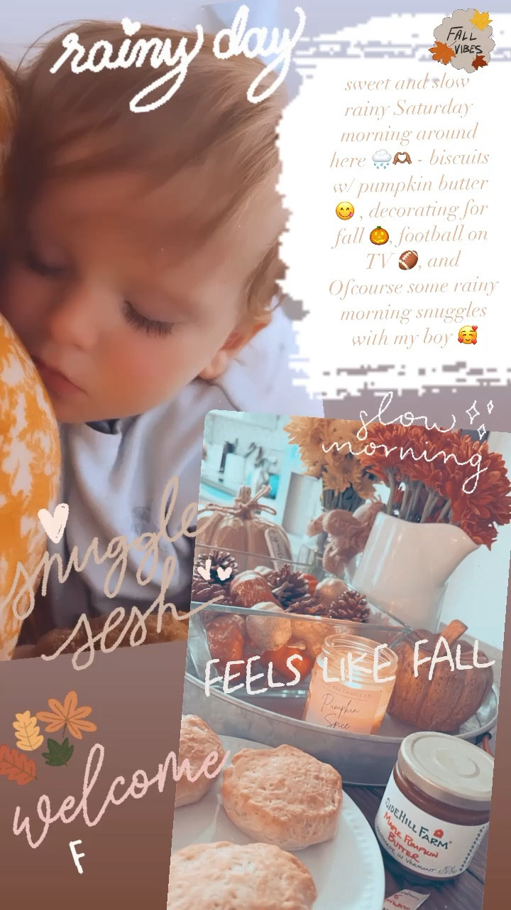 sweet and slow rainy Saturday morning around here 🌧🫶🏽 - biscuits w/ pumpkin butter 😋 , decorating for fall 🎃, football on TV 🏈, and Ofcourse some rainy morning snuggles with my boy 🥰 

#LTKfamily #LTKSeasonal #LTKbaby