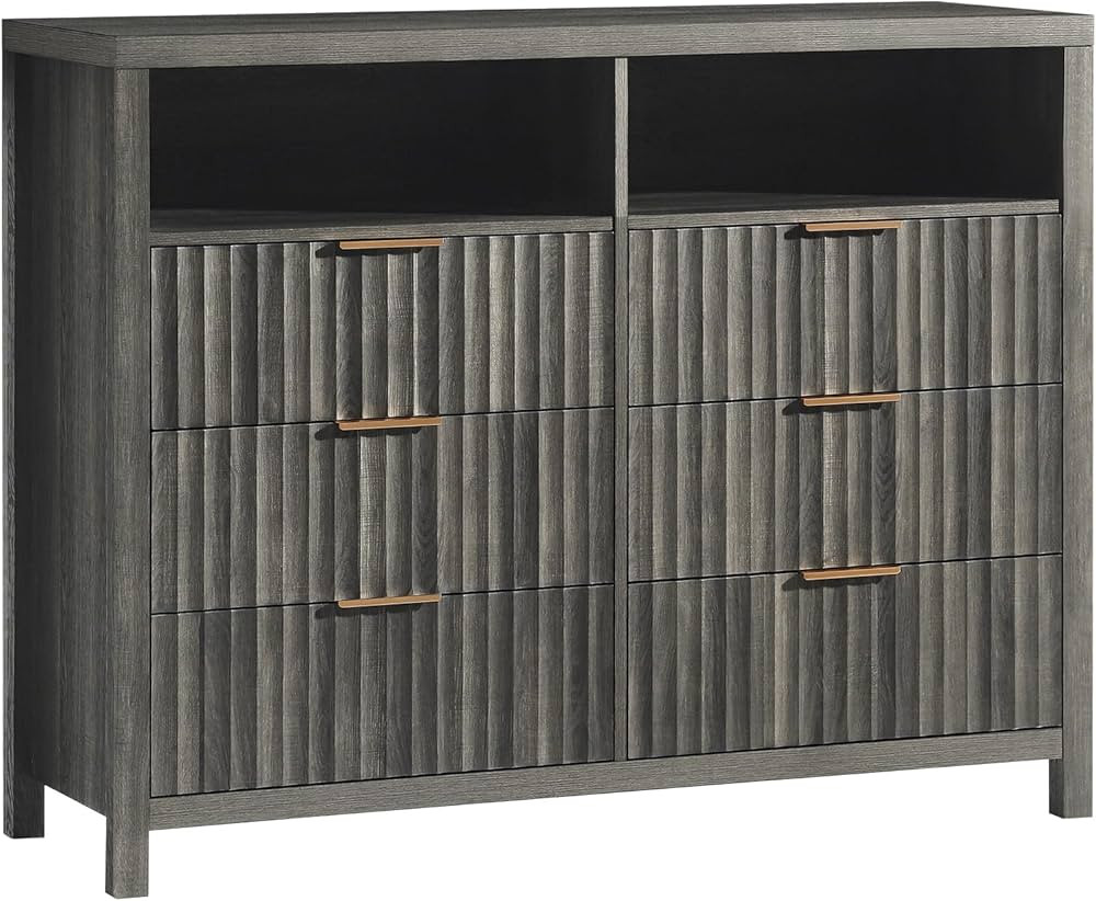 Oxford Fluted 6 Drawer Dresser for Bedroom, Wide Modern Wooden Chest of Drawers with 2 Shelves, T... | Amazon (US)
