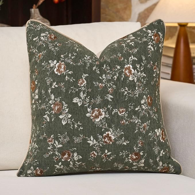 Spring Flower Throw Pillow Cover 18x18 Inches Green Vintage Floral Pillow Cover Farmhouse Summer ... | Amazon (US)