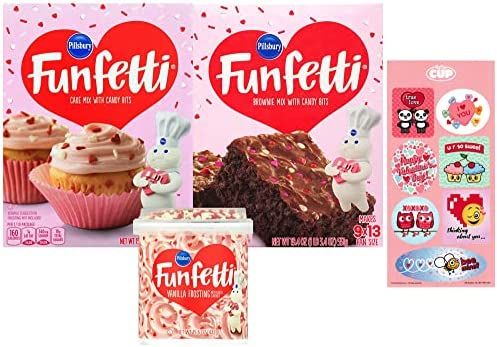 Funfetti Valentine's Day Bundle, Cake Mix, Brownie Mix, Pink Vanilla Frosting & Valentine Sprinkl... | Amazon (US)