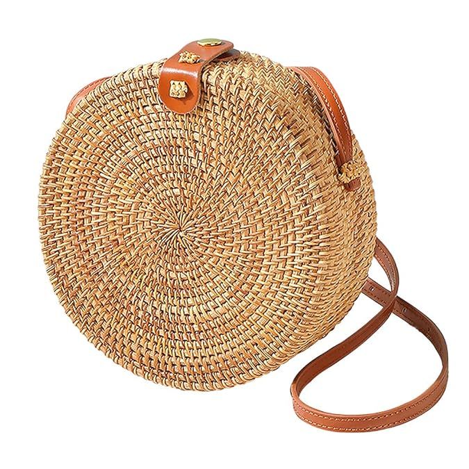 Round Rattan Bags, Handmade Bali Ata Straw Woven Circle Crossbody Handag for Women with Shoulder ... | Amazon (US)