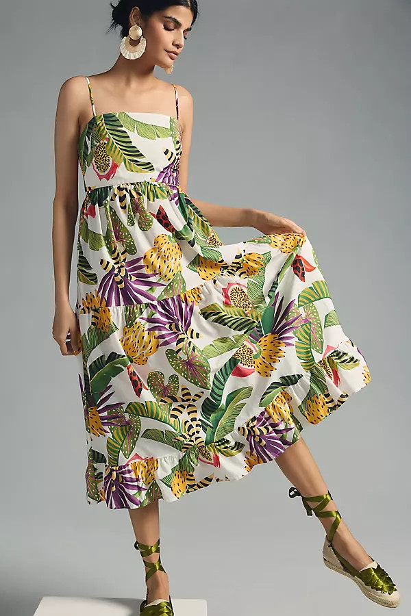 Farm Rio Striped Forest Maxi Dress By Farm Rio in White Size L | Anthropologie (US)