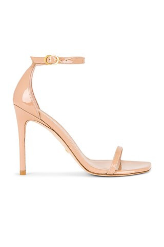 Stuart Weitzman Nudistcurve 100 Sandal in Adobe Patent from Revolve.com | Revolve Clothing (Global)