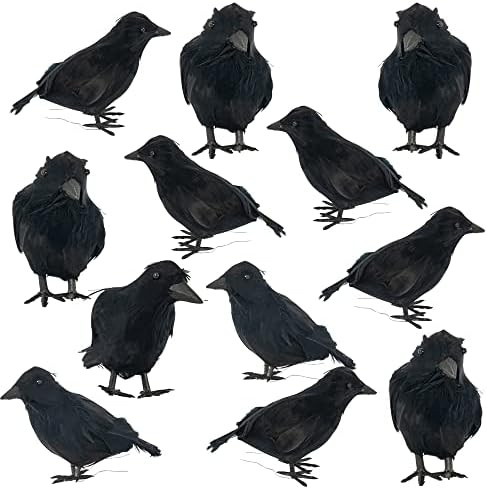 DAZZLE BRIGHT Halloween Black Feathered Crows Decor, Holiday Decoration for Indoor Outdoor Home Yard | Amazon (US)