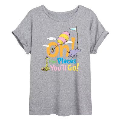 Women's Dr. Seuss Oh! The Places You'll Go Oversized Graphic T-Shirt - Heather Grey - Medium | Target