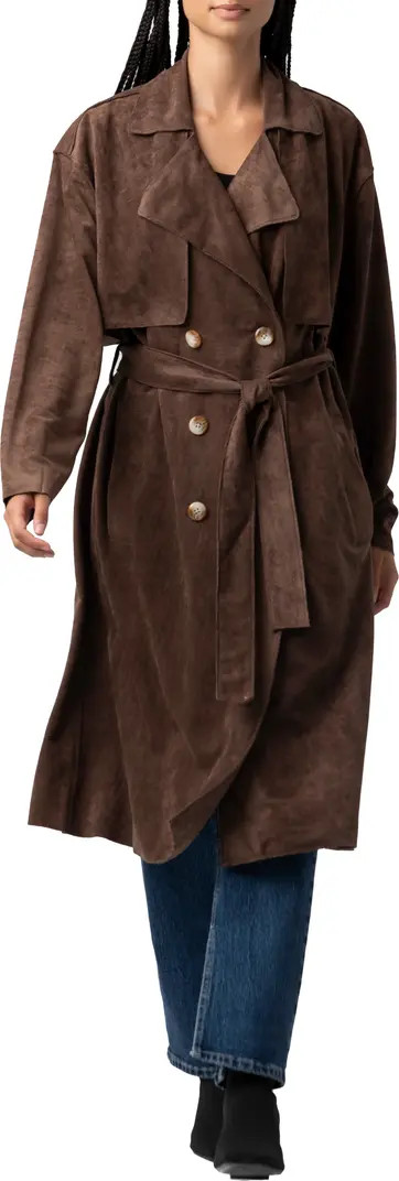 Double Breasted Faux Suede Trench Coat | Nordstrom