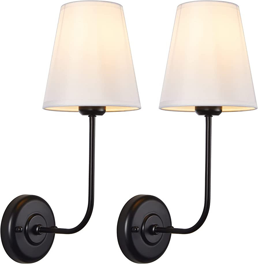Passica Decor Set of 2 pcs Vintage Industrial Wall Sconce Light Fixture with Flared White Fabric ... | Amazon (US)