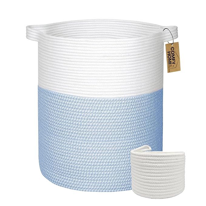 COMFY-HOMI 2Pc XXL Blanket Basket 18”x16”|Cotton Rope Laundry Basket|Woven Basket for Storage... | Amazon (US)