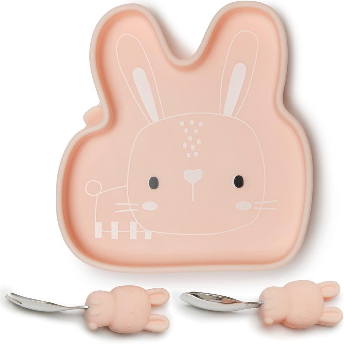 Loulou Lollipop Toddler Silicone Suction Snack Plate, Learning Fork and Spoon Set (Bunny) | Amazon (US)