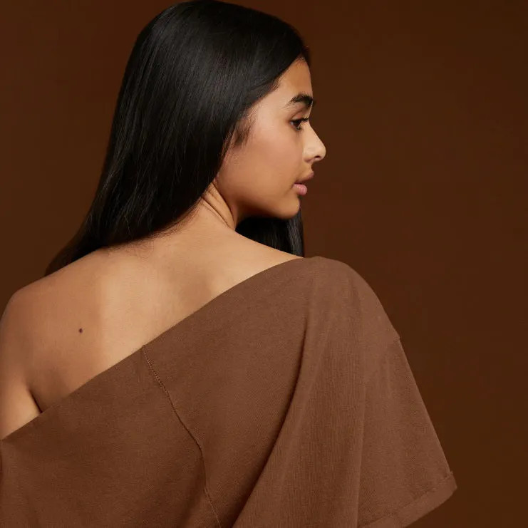 Women's Off The Shoulder T-Shirt - Chocolate - nuuds | nuuds