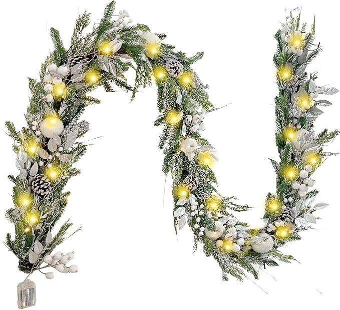 WANNA-CUL Pre-Lit 9 Feet/108 Inch Christmas Garland with Lights for Front Door Silver Blue Lighte... | Amazon (US)