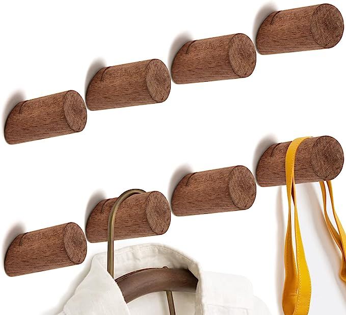 8 Pack Wall Hooks for Hanging Coats - POZEAN Hat Hooks for Wall, Coat Hooks Wall Mounted, Wood Wa... | Amazon (US)