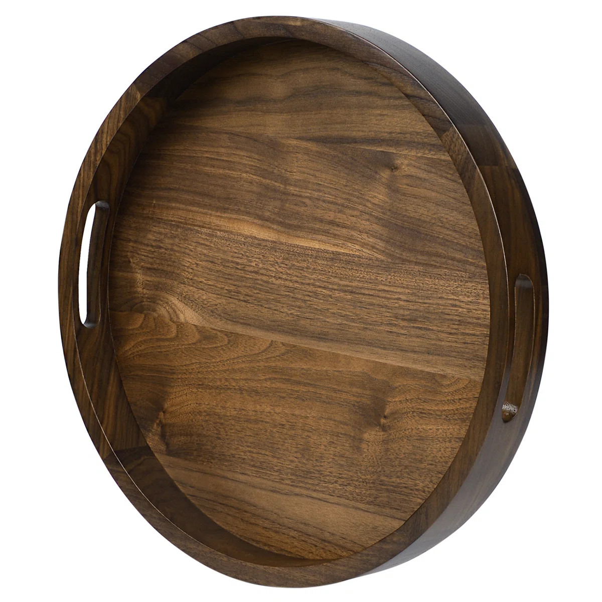 Arooj Round Black Walnut Solid Wood Serving Tray Ottoman Tray | Wayfair North America