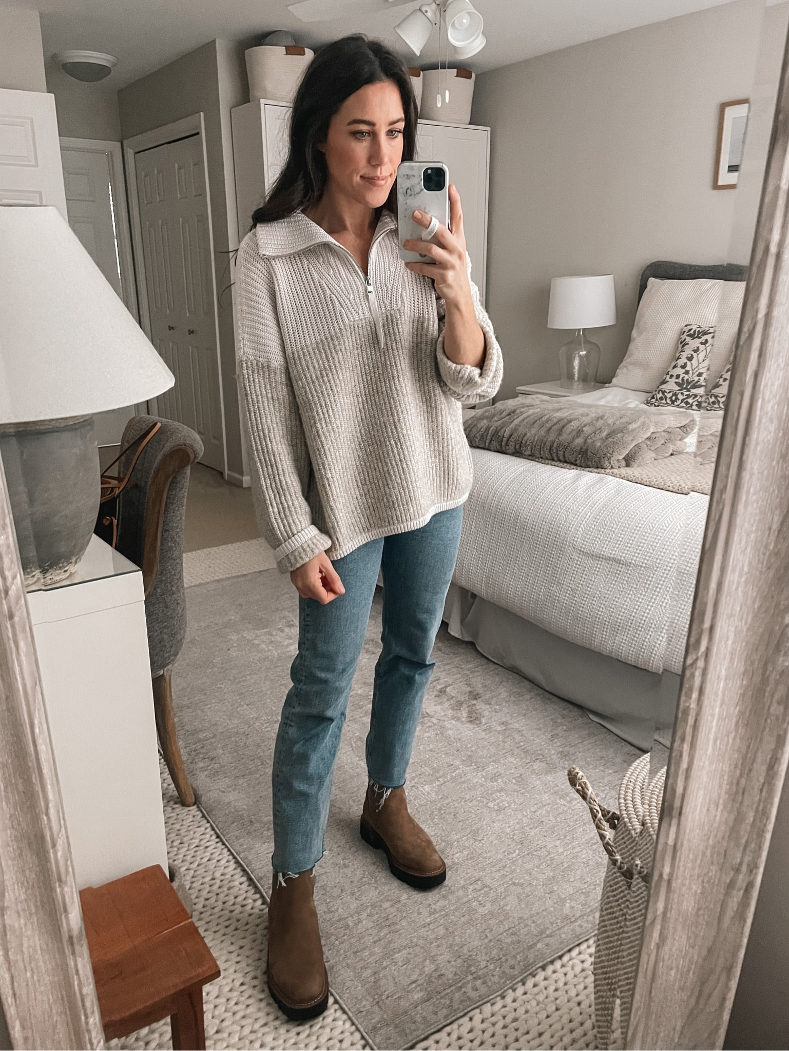 1.5.23
Varley sweater, & other stories jeans, Sam Edelman laguna boots 

#LTKSeasonal #LTKstyletip