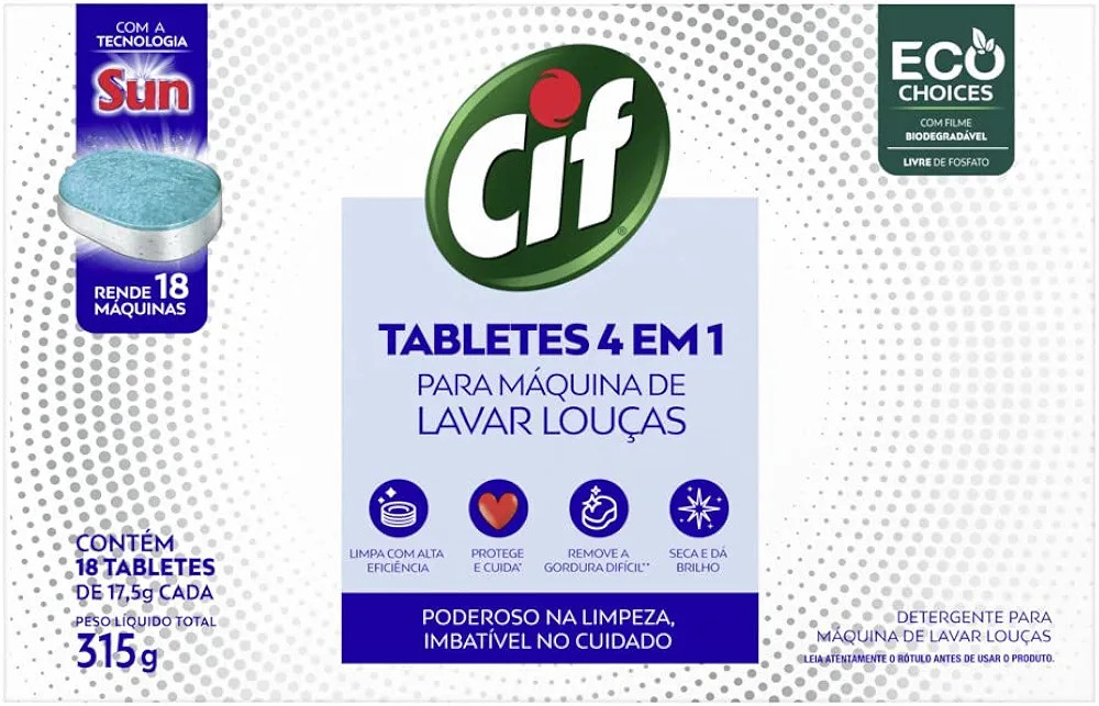 Cif Tabletes 4 Em 1 Para Máquina De Lavar Louças 315G | Amazon (BR)