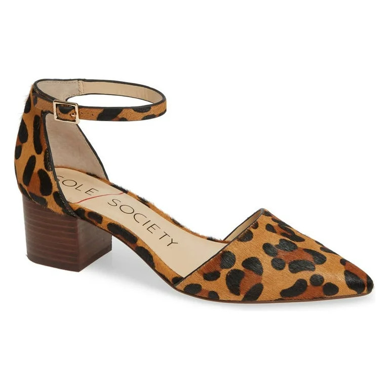 Sole Society Katarina Block Heel Ankle Strap Pointed Toe Dress Pump (7, TAN-BLACK LEOPARD) - Walm... | Walmart (US)