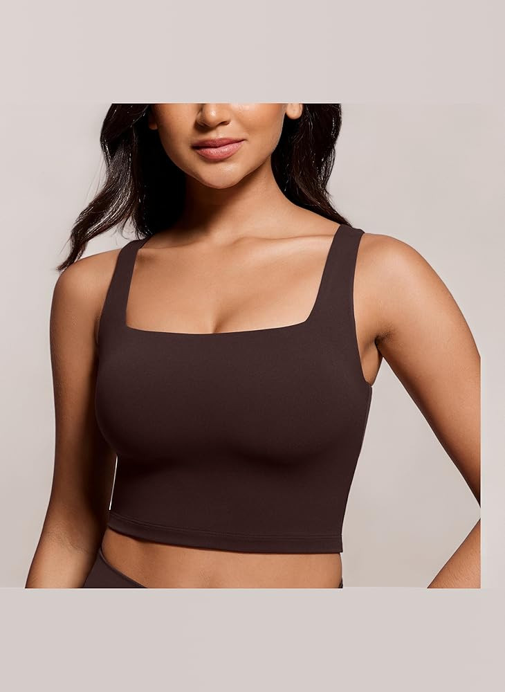 CRZ YOGA Women's Butterluxe Square Neck Sports Bra Padded Wireless Crop Top Gym Workout Tank Tops... | Amazon (UK)