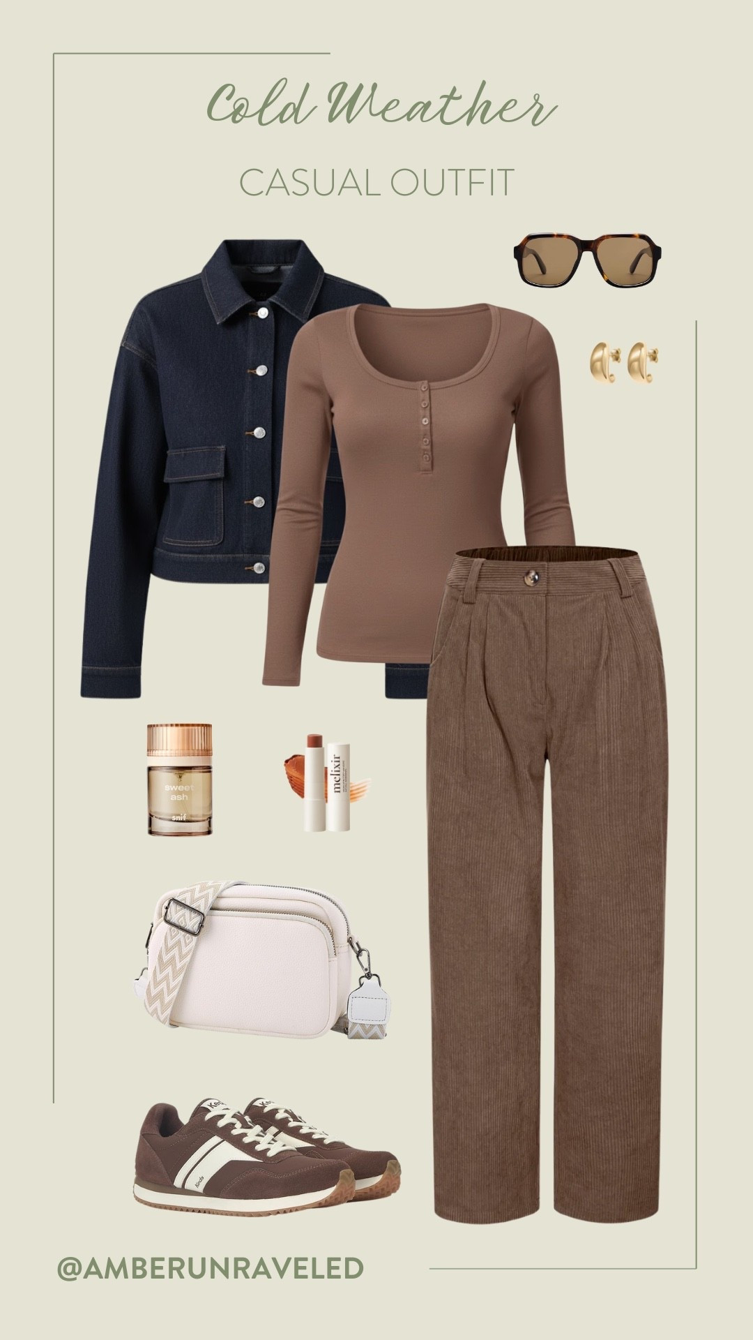 This long-sleeve top and wide-leg corduroy pants are perfect for a cold-weather casual outfit! Layer it with a cropped denim jacket and finish it off with brown sneakers and a versatile cream crossbody bag. 

errands day, casual chic, everyday wear, laidback look, cozy outfit, fashion accessories, outfit inspo, brown hues

#LTKFindsUnder50 #LTKU #LTKSeasonal
