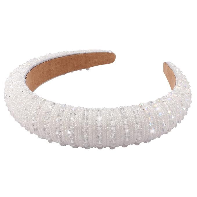 Wecoe White Headband Rhinestone Headband Women Fashion Fancy Bling Sparkle Crystal Beaded Headban... | Amazon (US)