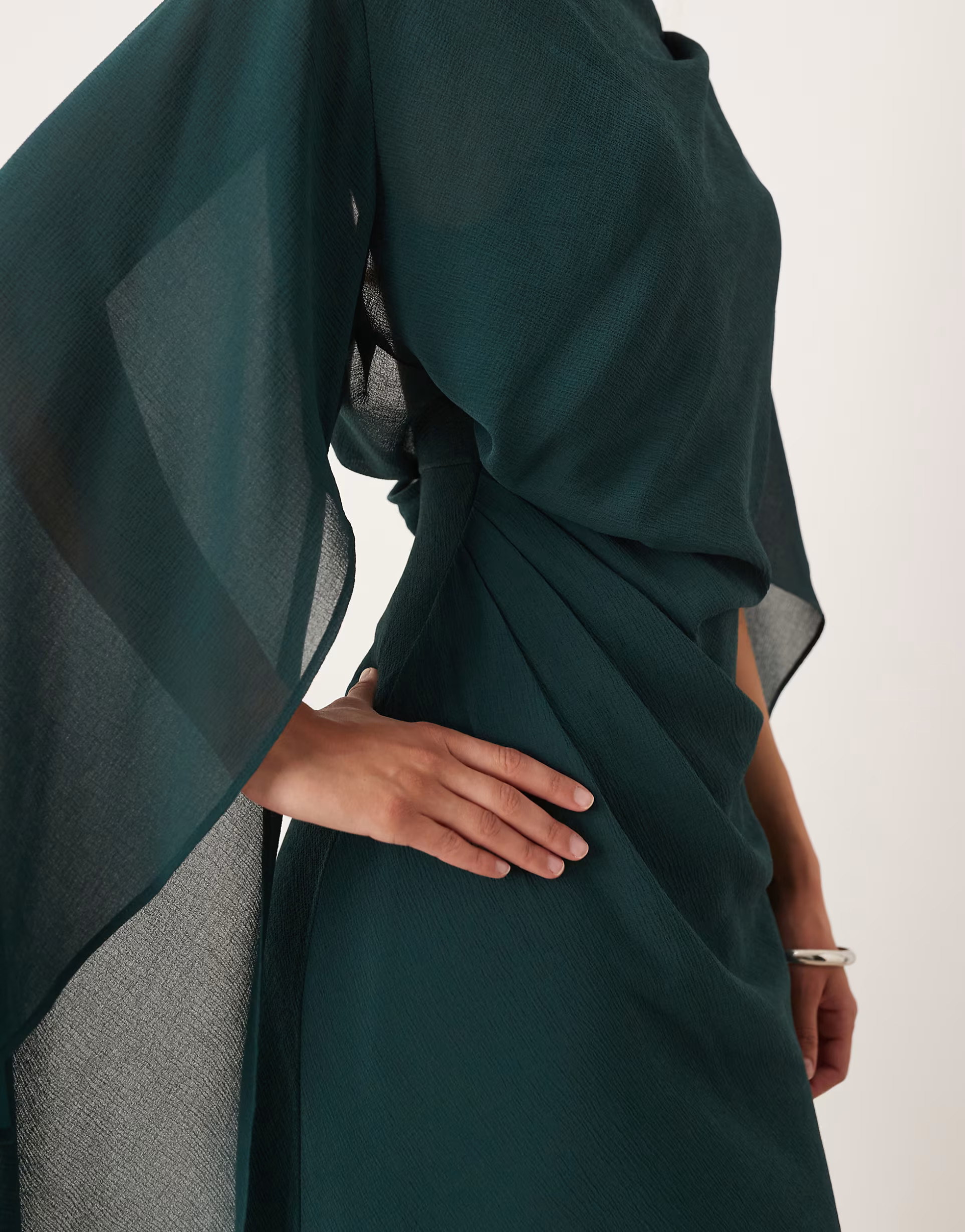 ASOS DESIGN kimono sleeve cape detail draped midaxi dress with open back in khaki | ASOS (Global)