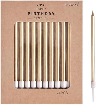 PHD CAKE Champagne Gold Long Thin Metallic Birthday Candles, Cake Candles, Birthday Parties, Wedd... | Amazon (US)