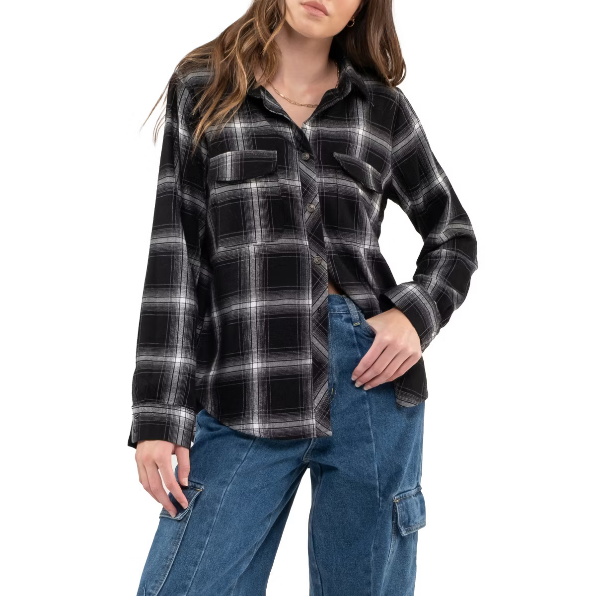 August Sky Women's Lightweight Plaid Button Up | Target