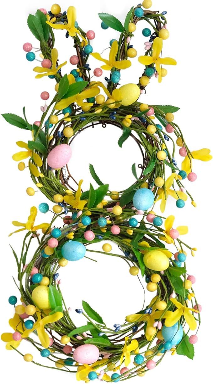 Bibelot 18 Inch Easter Wreath Easter Bunny Colorful Eggs Wreath for Front Door, Spring Eggs and B... | Amazon (US)
