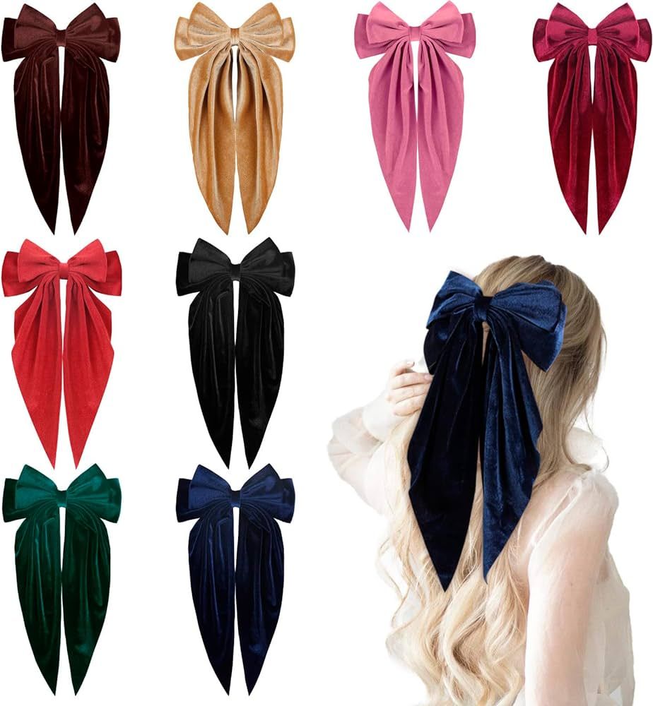 8PCS Big Velvet Hair Bows for Women Girls 8 Inch Layered Bows Barrette Hair Clip Long Velvet Bows... | Amazon (US)