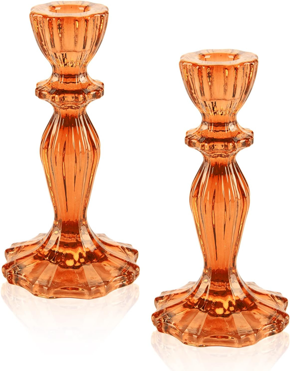 Glass Candle Holders, 2PCS Pillar Candle Holders Decorative Candlestick Holders Table Centerpieces Valentines Wedding Home Decor, Orange | Amazon (US)