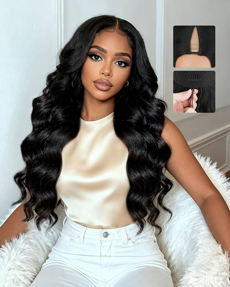 Lysilf V Part Wigs Human Hair 250% Density Body Wave Upgrade U Part Human Hair Wigs with Drawstri... | Amazon (US)