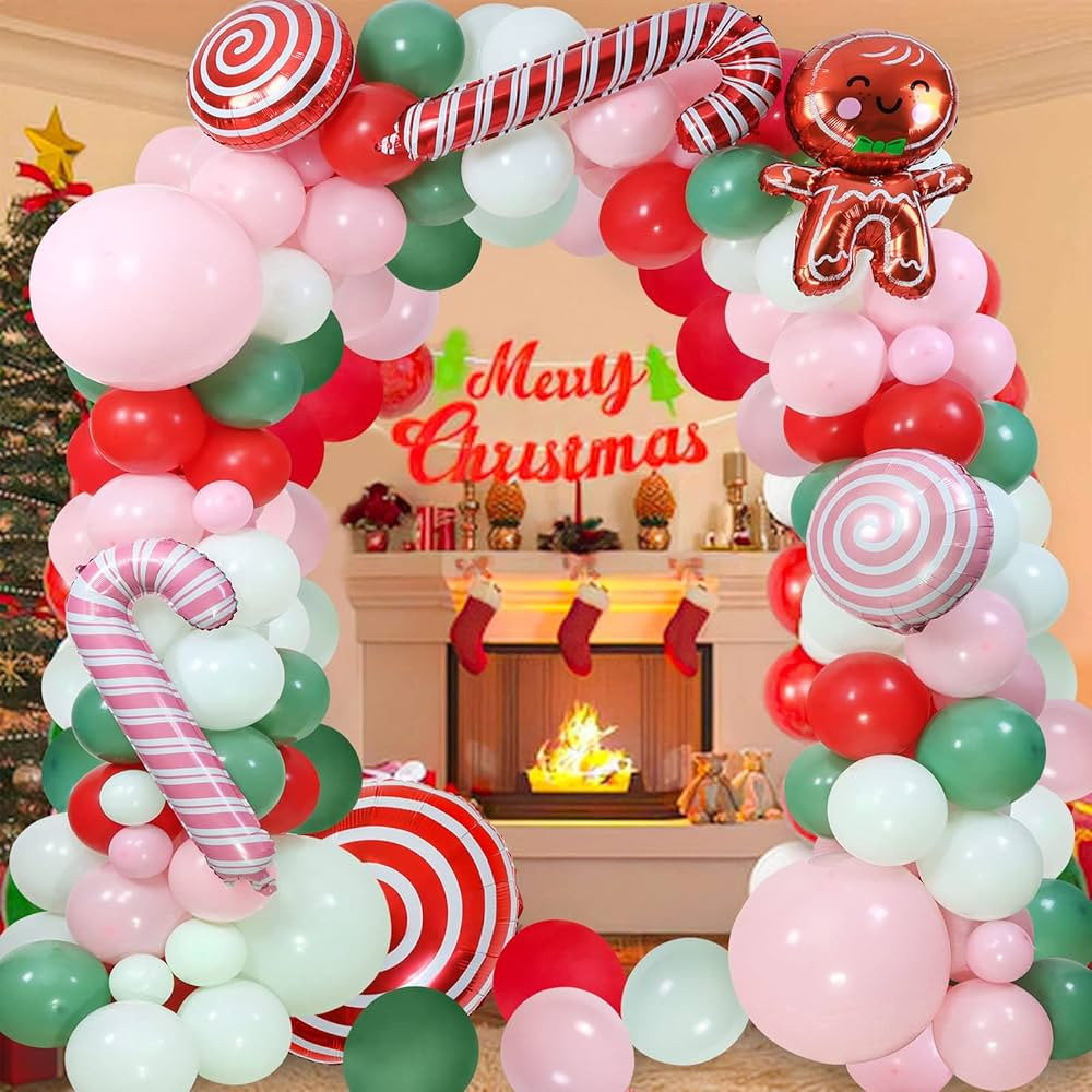 Amazon.com: Christmas Decorations Balloon Arch Garland Kit, Xmas Balloons with Gingerbread Man Ca... | Amazon (US)