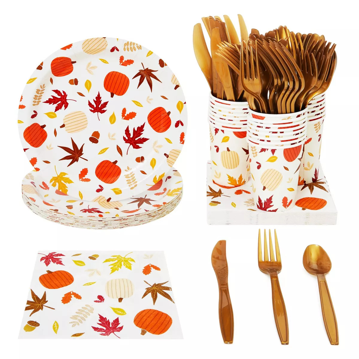 Juvale 144 Pieces Autumn Paper Plates and Napkins, Cups, Cutlery for Thanksgiving, Fall Party Sup... | Target