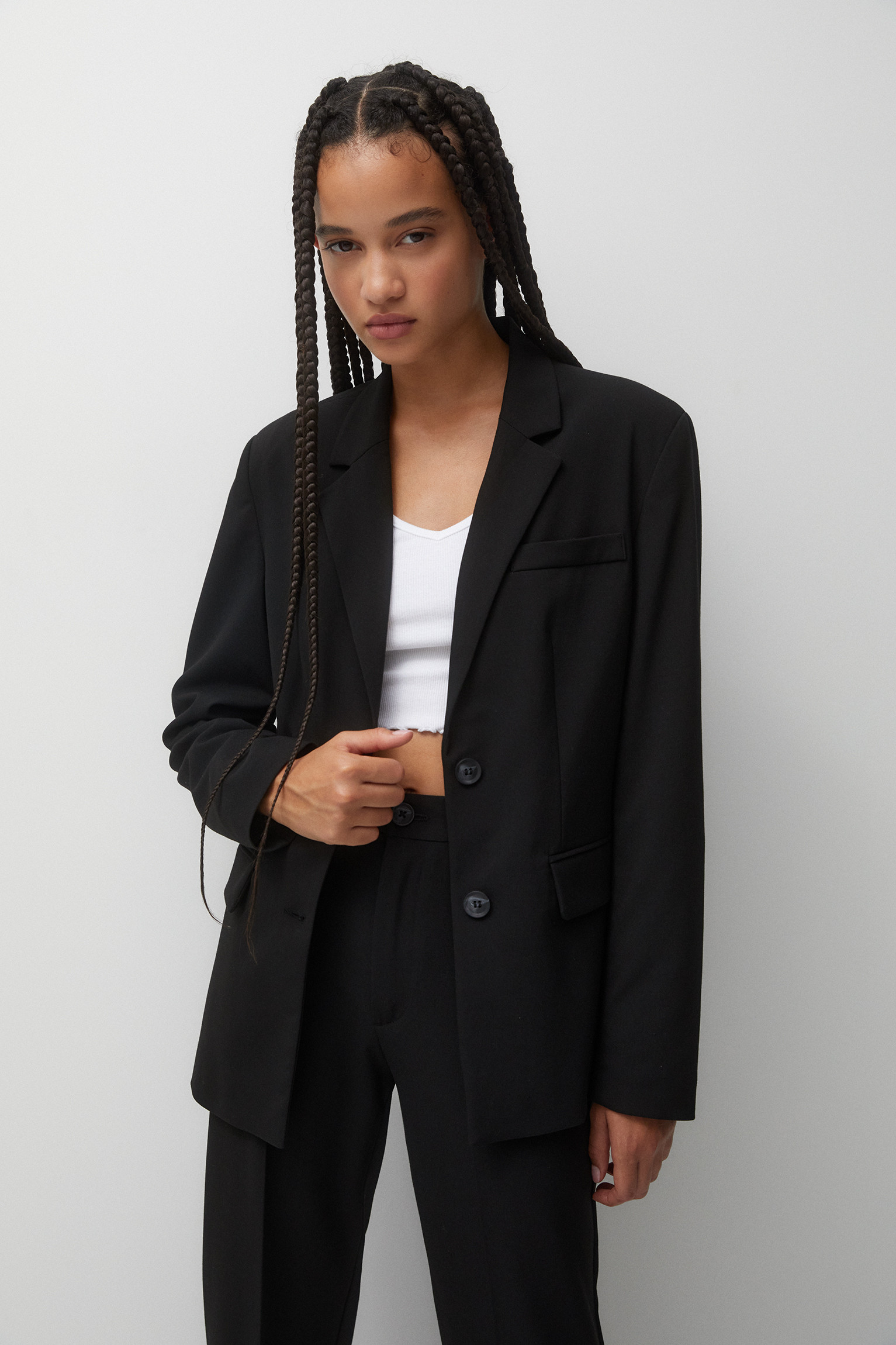 Double-breasted blazer with flap pockets | PULL and BEAR UK