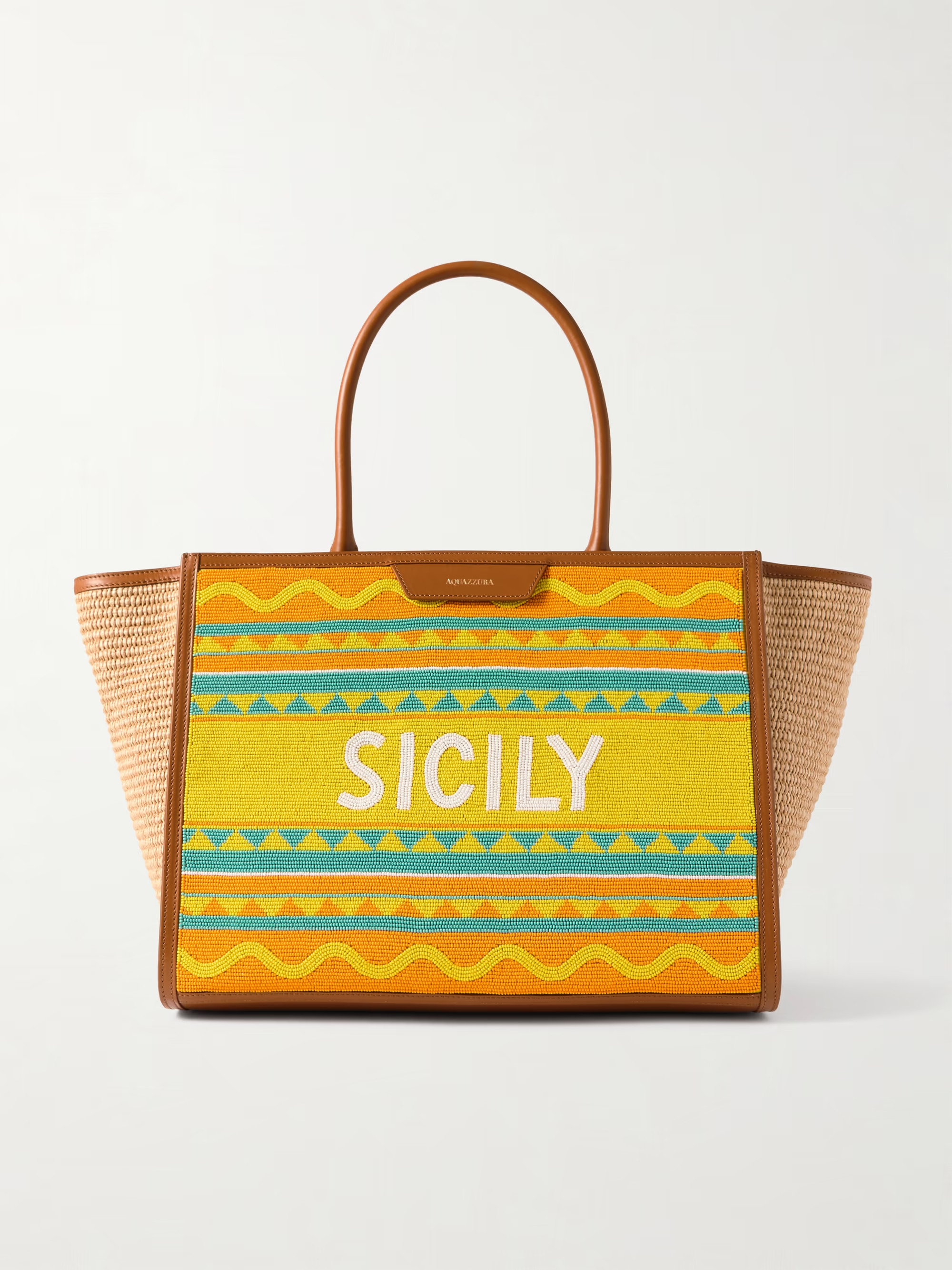 Sicily leather-trimmed beaded raffia tote | NET-A-PORTER (UK & EU)