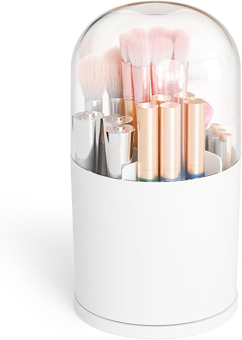 Yieach Rotating Acrylic Makeup Brush Holder with Lid for Vanity,Bathroom,Countertop,Covered Makeu... | Amazon (US)