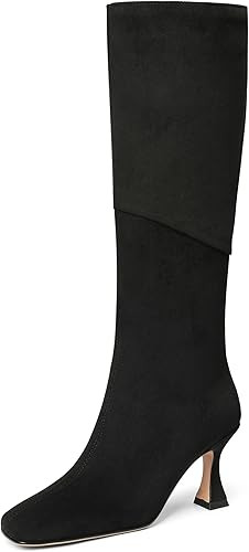 CYNLLIO Knee High Boots Women Square Toe Kitten High Heel Tall Boots Fashion Side Zipper Stiletto... | Amazon (US)