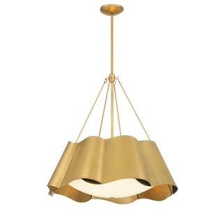 Waveform 60-Watt 4-Light Legacy Brass Round Pendant Light with Etched Seeded Glass and Metal Shades, No Bulbs Included | The Home Depot