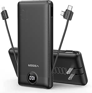 VEGER Portable Charger for iPhone Built in Cables Fast Charging USB C Slim 10000 Power Bank, Wall... | Amazon (US)