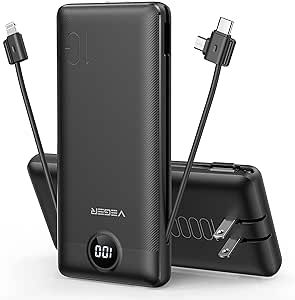 VEGER Portable Charger for iPhone Built in Cables Fast Charging USB C Slim 10000 Power Bank, Wall... | Amazon (US)